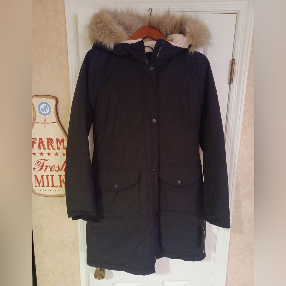 Brand New Ralph Lauren Black Puffer Coat with Fur Hood - Parka